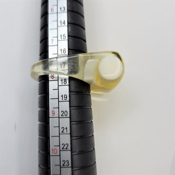 Lucite Resin Ring Yellow and White Clear See Through Rectangular Ring - Picture 6 of 10